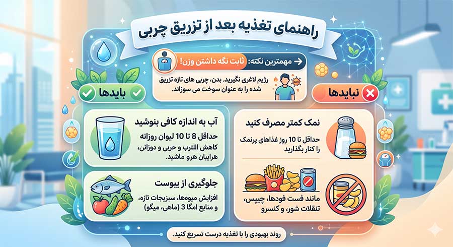 مراقبت بعد از تزریق چربی؛ راهنمای تغذیه